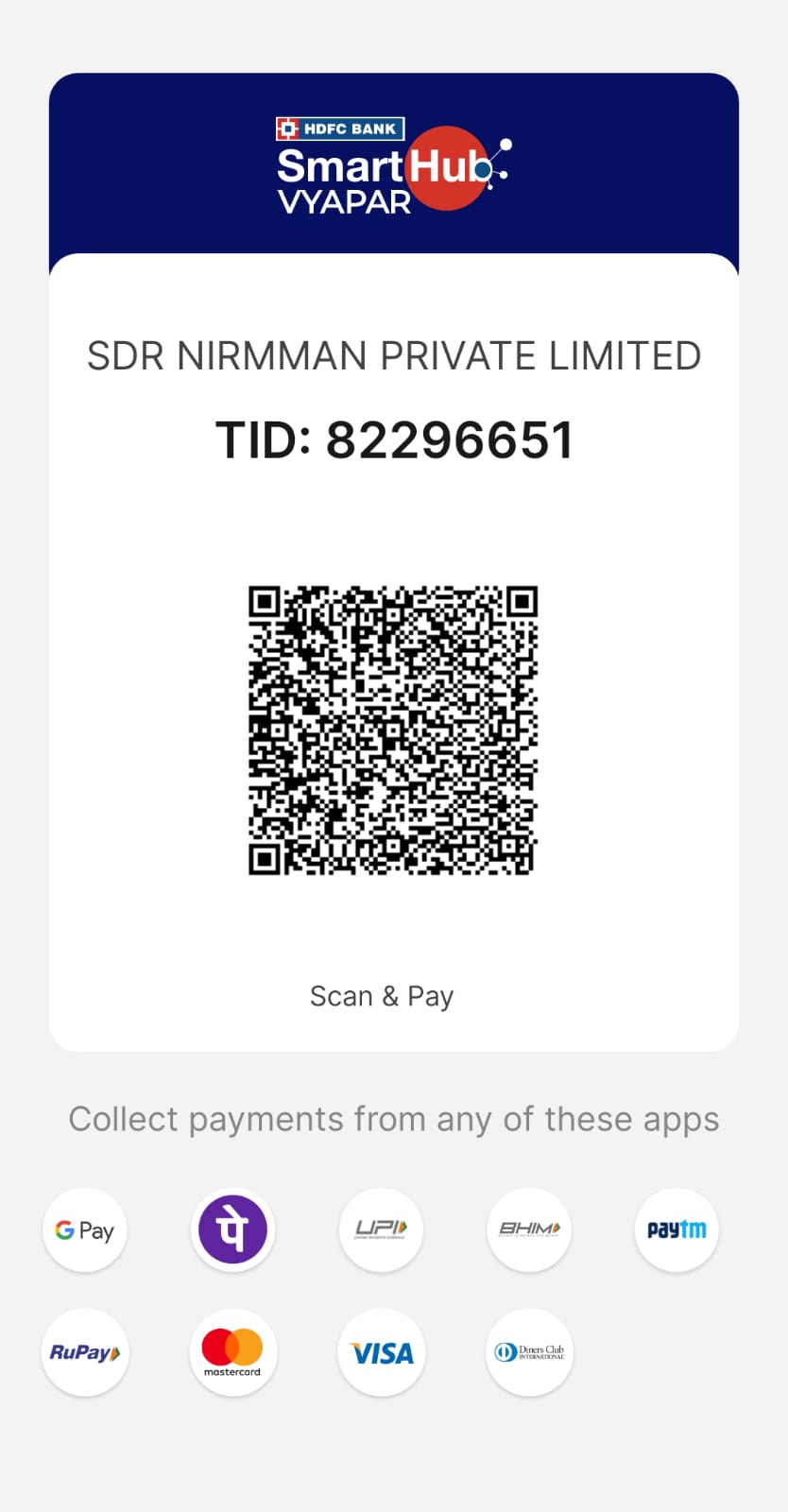 SDR Nirmman UPI QR Code